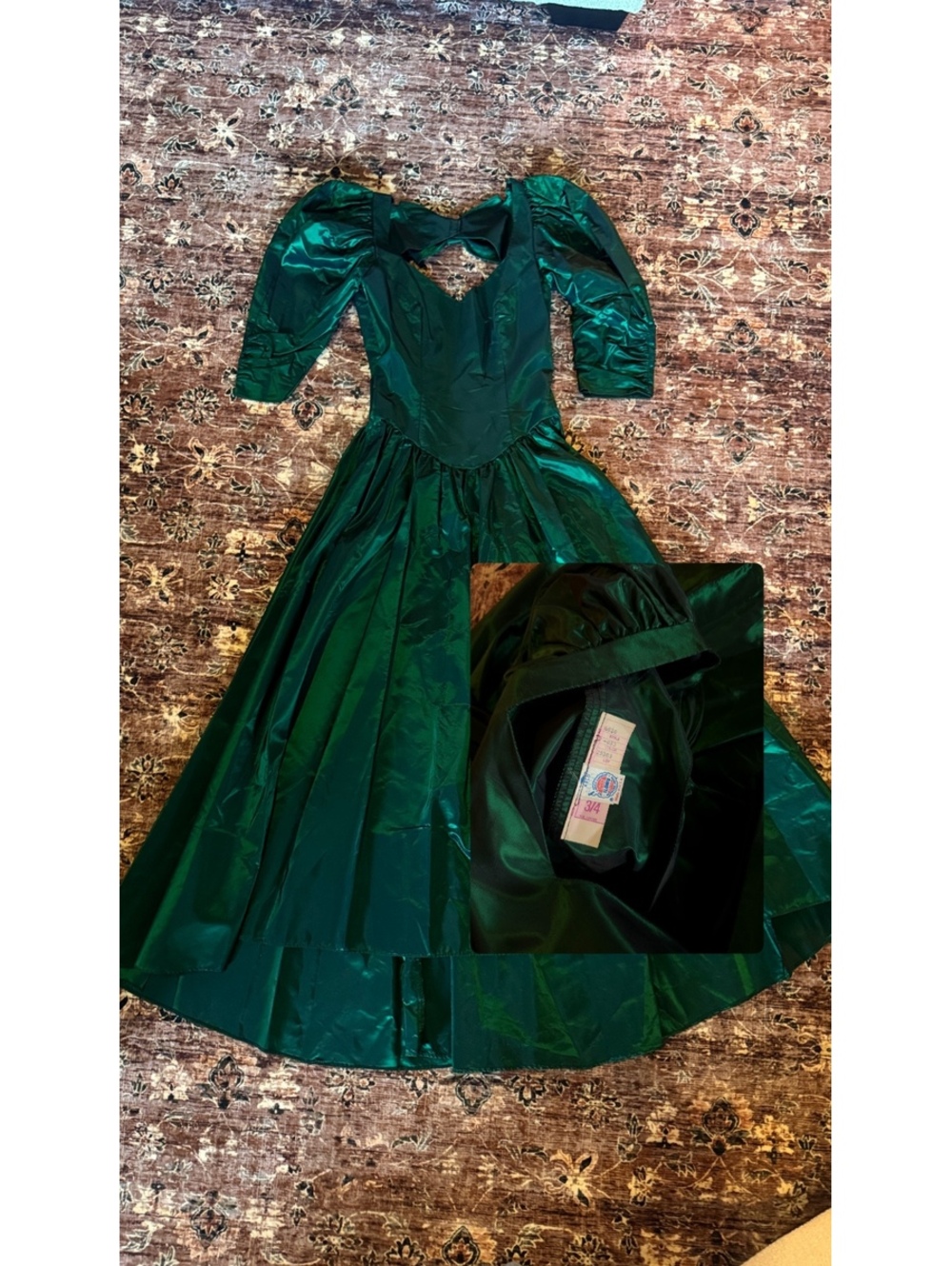Alfred Angelo Vintage Emerald Green Puff Sleeve Dress with Bow